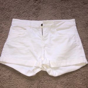 White mid rise jean shorts